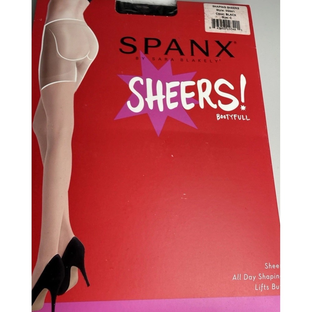 New Spanx Sheers Pantyhose Size C Black Shaping Hosiery Lifts Butt Bootyfull